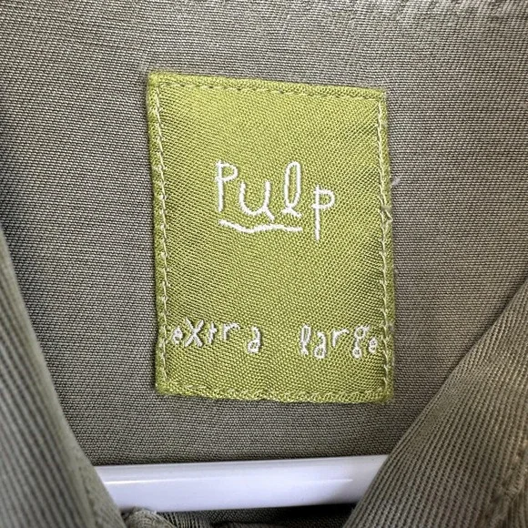 Pulp Shirt Womens XL Olive‎ Green Lyocell Tencel Button Front Boxy 3/4 Sleeve - Picture 12 of 14